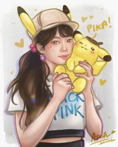 Jisoo w/ Pikachu fanart